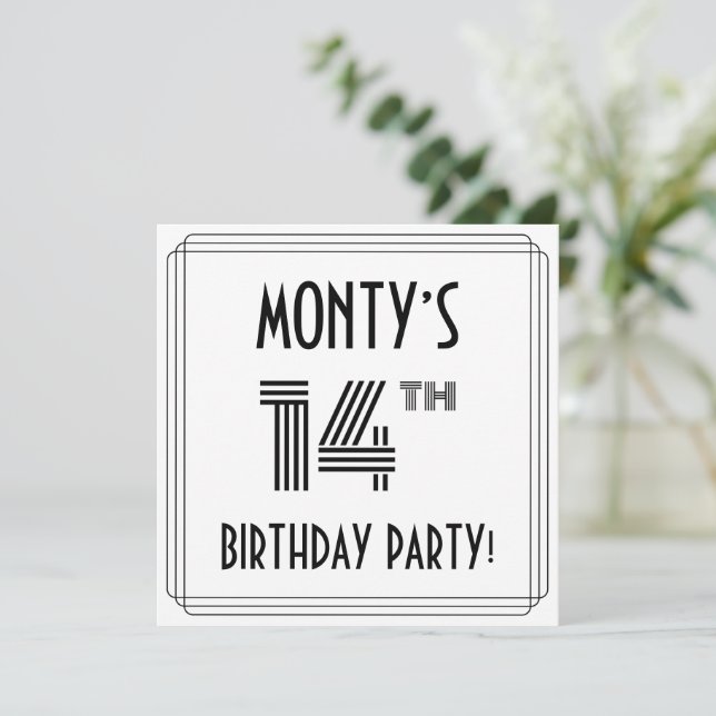 Invitation Art Déco Inspiré 14ème Anniversaire Fête, Nom pers (Debout devant)