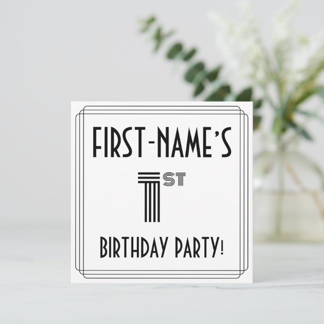 Invitation Art Déco Inspiré 1er Anniversaire Fête, Nom person (Debout devant)