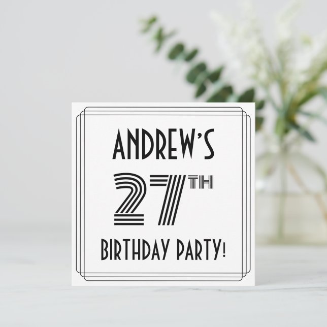 Invitation Art Déco Inspiré 27ème Anniversaire Fête, Nom pers (Debout devant)