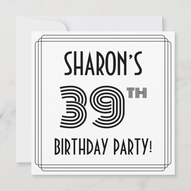 Invitation Art Déco Inspiré 39ème Anniversaire Fête, Nom pers (Devant)