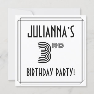 Invitation Art Déco Inspiré 3e fête d'anniversaire, Nom perso