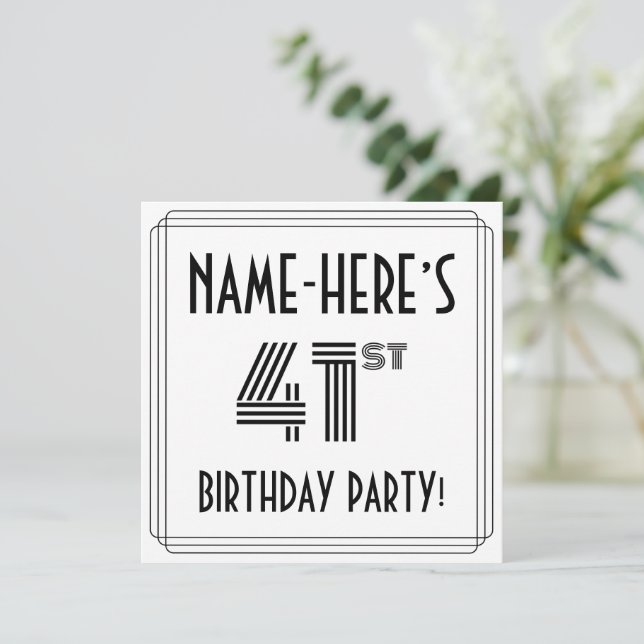 Invitation Art Déco Inspiré 41ème Anniversaire Fête, Nom pers (Debout devant)