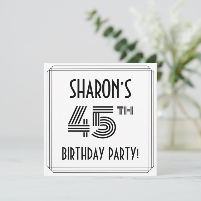 Invitation Art Déco Inspiré 45ème Anniversaire Fête, Nom pers (Debout devant)