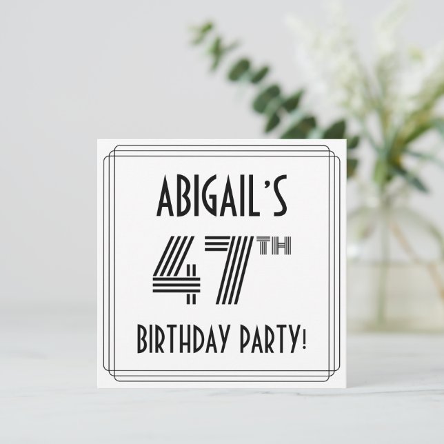 Invitation Art Déco Inspiré 47ème Anniversaire Fête, Nom pers (Debout devant)