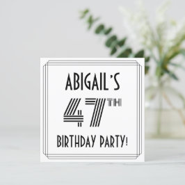 Invitation Art Déco Inspiré 47ème Anniversaire Fête, Nom pers