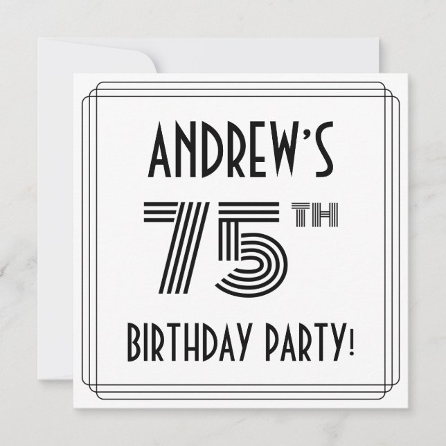 Invitation Art Déco Inspiré 75ème anniversaire fête, Nom pers (Devant)