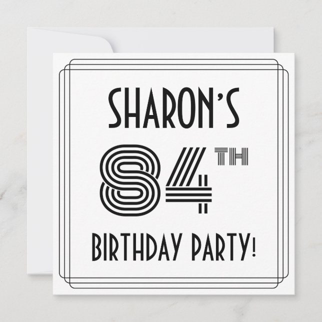 Invitation Art Déco Inspiré 84ème Anniversaire Fête, Nom pers (Devant)