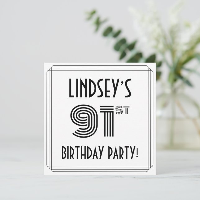 Invitation Art Déco Inspiré 91ème Anniversaire Fête, Nom pers (Debout devant)