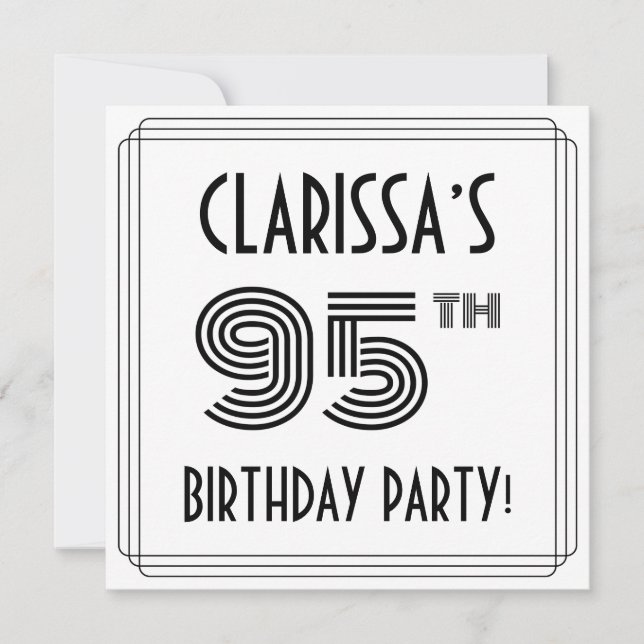Invitation Art Déco Inspiré 95ème Anniversaire Fête, Nom pers (Devant)