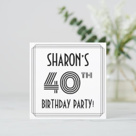 Invitation Art Deco Inspired 40th Birthday Party, Custom Name