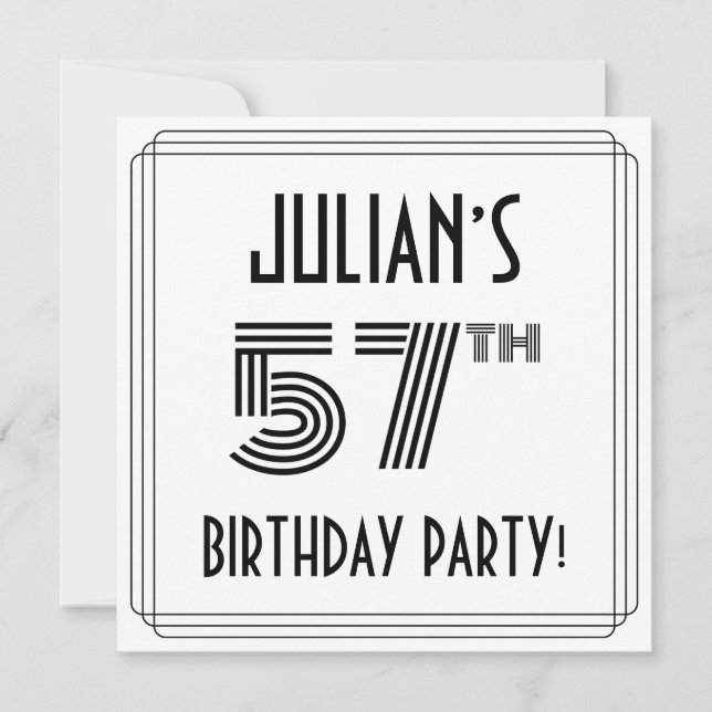 Invitation Art Déco Inspirée 57ème Anniversaire Fête, Nom per (Devant)