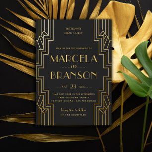Invitation Art Déco Ironwork Faux Gold Mariage Custom Black