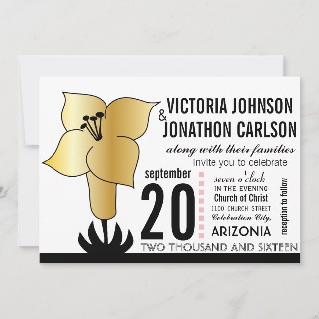 Invitation Art Déco Lily Typographie moderne Mariage Invitati (Devant)