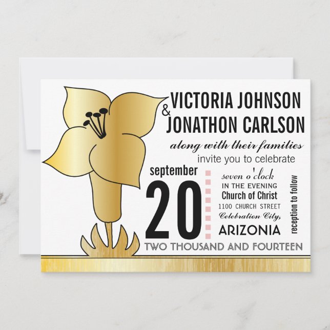 Invitation Art Déco Lily Typographie moderne Mariage Invitati (Devant)