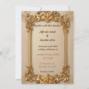 Invitation Art Déco Mariage Diamant biégé et Gold Foil