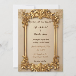 Invitation Art Déco Mariage Diamant biégé et Gold Foil