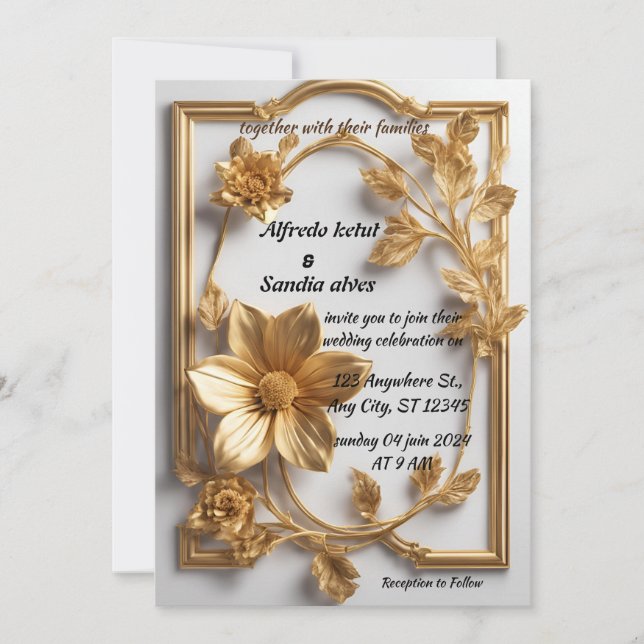 Invitation Art Déco Mariage Diamant blanc et or huile (Devant)