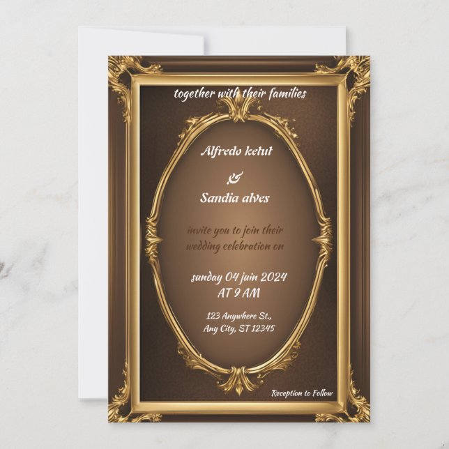 Invitation Art Déco Mariage Diamond brun et or huile (Devant)