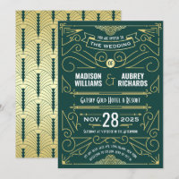 Art Déco Mariage Great Gatsby Elegant Gold Green