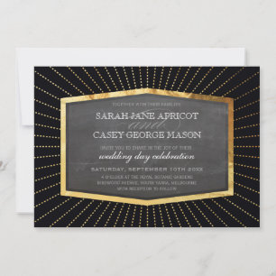 Invitation ART DÉCO MARIAGE INVITER or sunburst tableau noir