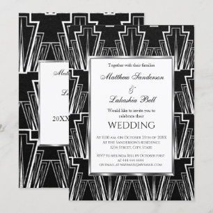 Invitation Art déco mariage noir et blanc
