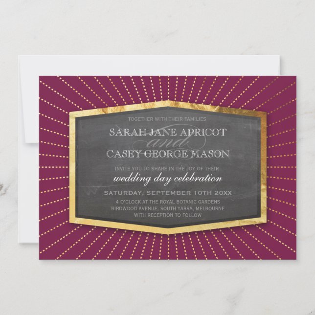 Invitation ART DECO MARIAGE or sunburst gris crème de cannebe (Devant)