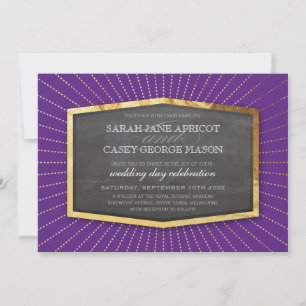 Invitation ART DECO MARIAGE or sunburst gris riche violet