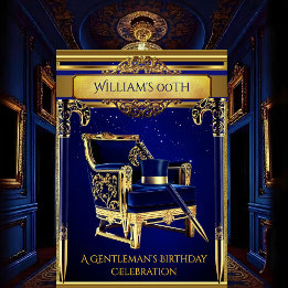 Invitation Art Déco Messieurs Elegant Gold Navy Anniversaire