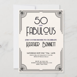 Invitation Art Déco Moderne 50 ans et Fabulux Anniversaire 