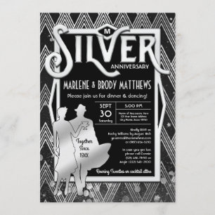 Invitation Art Déco Noces d'Argent Anniversaire de Mariage Ga