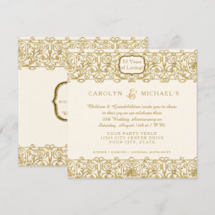 Invitation Art Déco Nouveau 50e Anniversaire d'or Crème