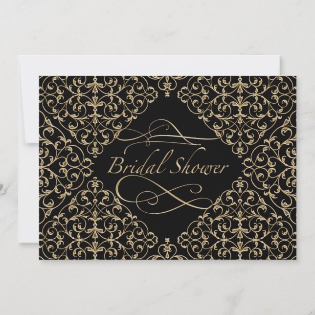 Invitation Art Déco Nouveau Dentelle Damas Golden Calligraphi (Devant)