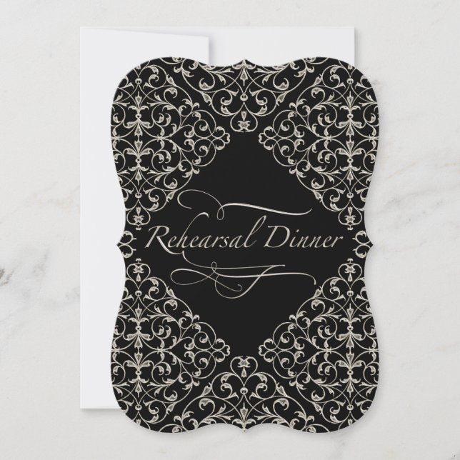 Invitation Art Déco Nouveau Dentelle Faux Calligraphie Argent (Devant)