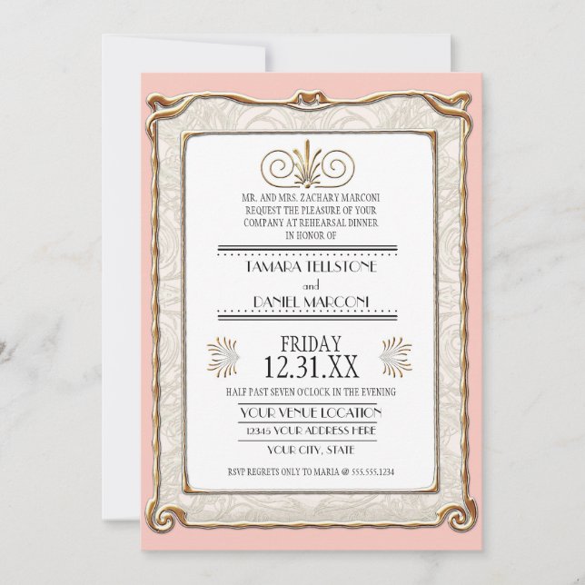 Invitation Art Déco Nouveau Élégante Lace Or Répétition (Devant)