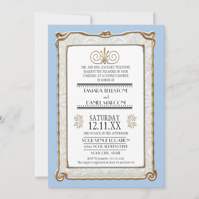 Invitation Art Déco Nouveau Gatsby Style Or en dentelle Look (Devant)