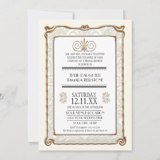 Invitation Art Déco Nouveau Gatsby Style Or en dentelle Look (Devant)