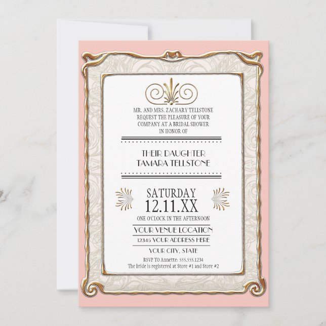 Invitation Art Déco Nouveau Gatsby Style Or en dentelle Look (Devant)