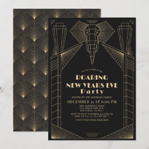 Invitation Art Déco Nouvel An Gatsby Elephant des années 1920