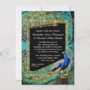 Invitation Art Déco Peacock Glam Old Hollywood Regency