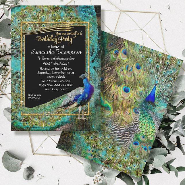 Invitation Art Déco Peacock Glam Vieux Hollywood fête d'anniv (Créateur téléchargé)
