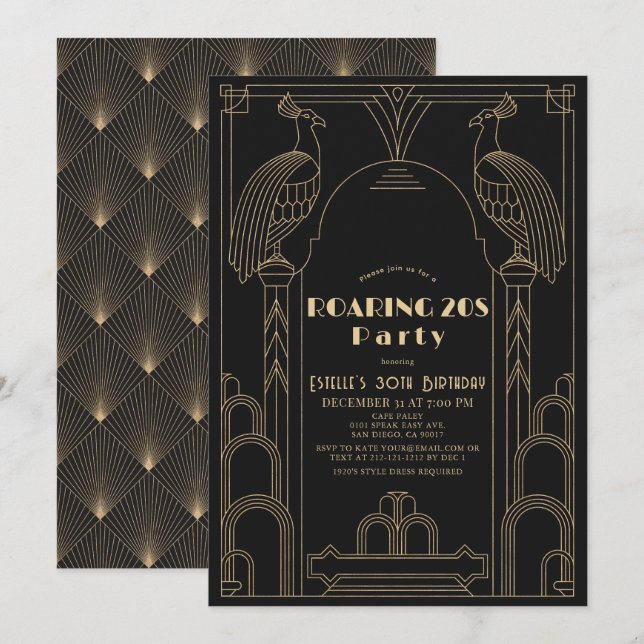 Invitation Art déco Peacock Roaring années 1920 20 Anniversai (Devant / Derrière)