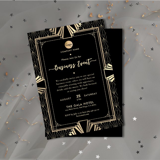 Invitation Art Déco professionnel Black & Gold Business Event (Professional Art Deco Black & Gold Business Event Invitation)
