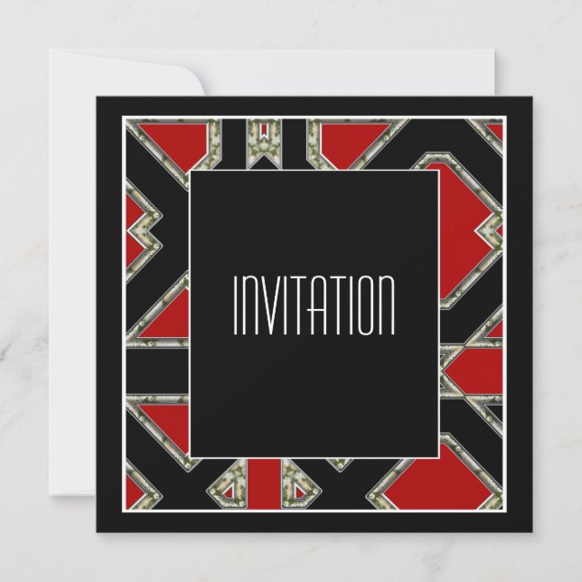 Invitation Art Déco Rouge Noir (Devant)