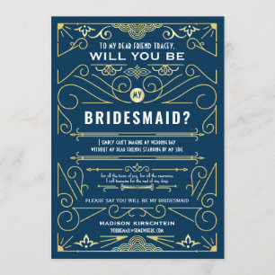 Invitation Art Déco Serez-Vous Ma Femme D'Accueil Gold Blue
