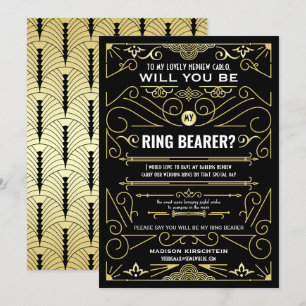 Invitation Art Déco Serez-Vous Mon Porteur De Bague Or Noir