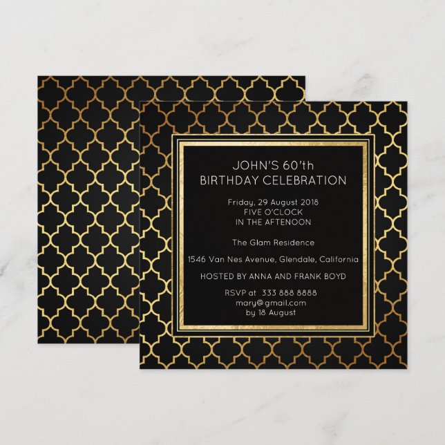 Invitation Art Déco Suprise fête d'anniversaire Noir Golden F (Devant / Derrière)