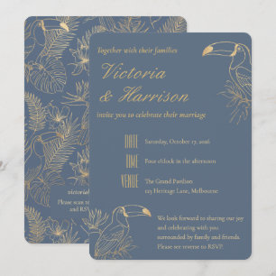 Invitation Art Déco Toucan de filigrane d'or Domaine Gris Mar