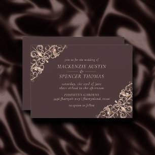 Invitation Art déco Vintage   Rose de cuivre Brown Mariage or