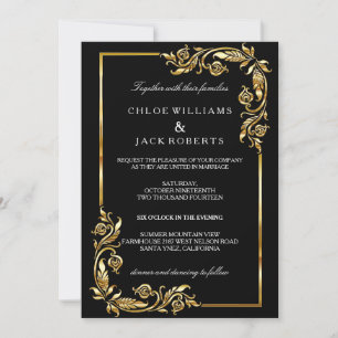 Invitation Art déco vintage style noir et or