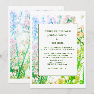Invitation Art Floral Sage Vert Blanc Élégant Mariage